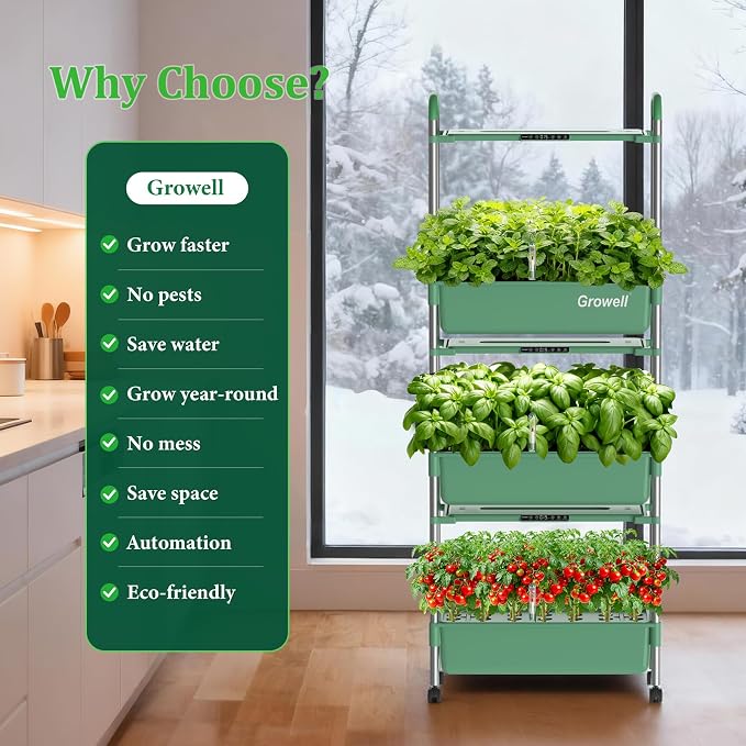 Growell Hydroponics Growing System Kit, 81 Pods Vertical Indoor Herb Garden with Smart LED Grow Light, Auto Circulating Water Pump Each Tier, 42L Hydroponic Gardening Systems for Ideal Gifts (Green)