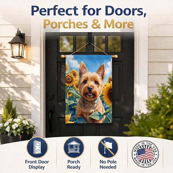 Caroline's Treasures DAC6127CHF Norwich Terrier in Sunflowers House Flag Large Porch Sleeve Pole Decorative Outside Yard Banner Artwork Wall Hanging, Polyester, House Size, Multicolor