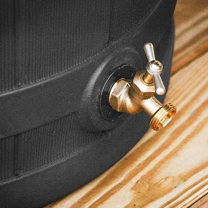 Good Ideas Rain Wizard 50 Gallon Plastic Outdoor Home Water Storage Tank Rain Barrel Collector with Brass Spigot and Flat Back Design, Black, 2 Pack