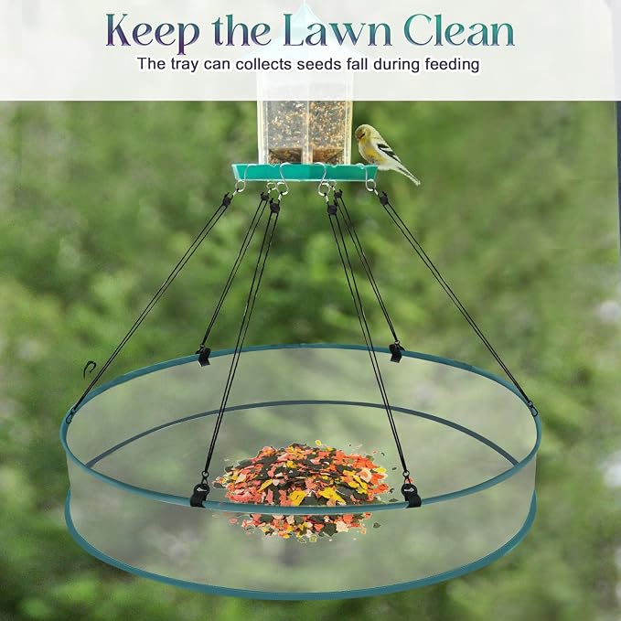 Bird Seed Catcher Tray for Hanging Bird Feeder Platform, 18 Inch Large Birds Feeder Trays with Adjustable Hanging Hoop for Outdoor Garden Lawn (18 inch-1 Pcs)