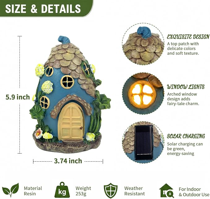 Fairy Garden House with Solar Light,Outdoor Figurine Lights Garden Statues,Yard Decorations Outdoor Fairy Garden Accessories,Decor Gifts for Mom Women (Wind Dragon)