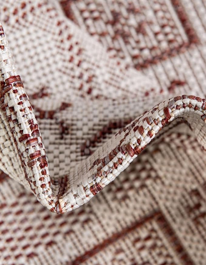 Unique Loom Outdoor Aztec Collection Area Rug - Coba (7' 10" x 10' Oval, Rust Red/ Ivory)