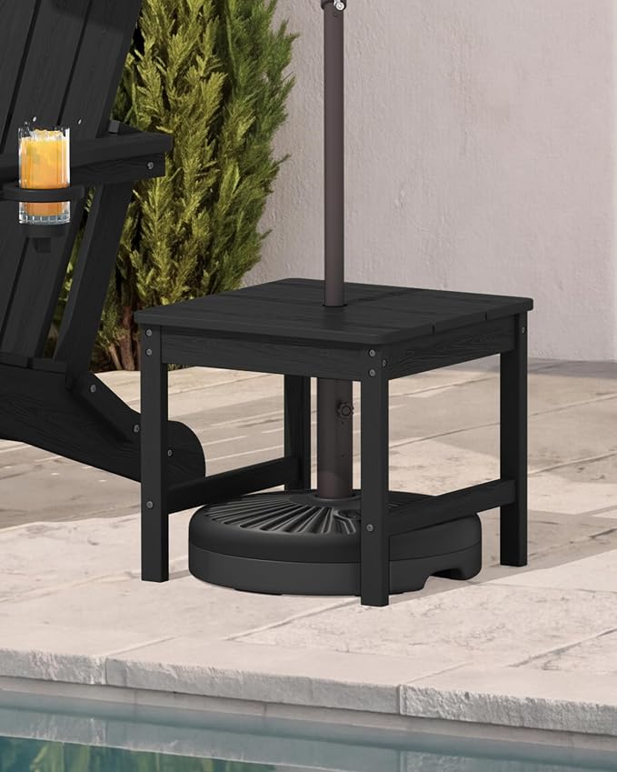 KINGYES Double Side Table with 1.6'' Umbrella Hole, HDPE Adirondack End Table- Black