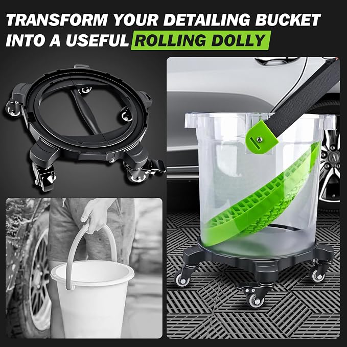 Foldable Bucket Dolly with 5 Wheels, 360°Car Wash Bucket Roller,Heavy Duty Wagon Perfect for Car Wash, Waxing,Up to 265 lbs