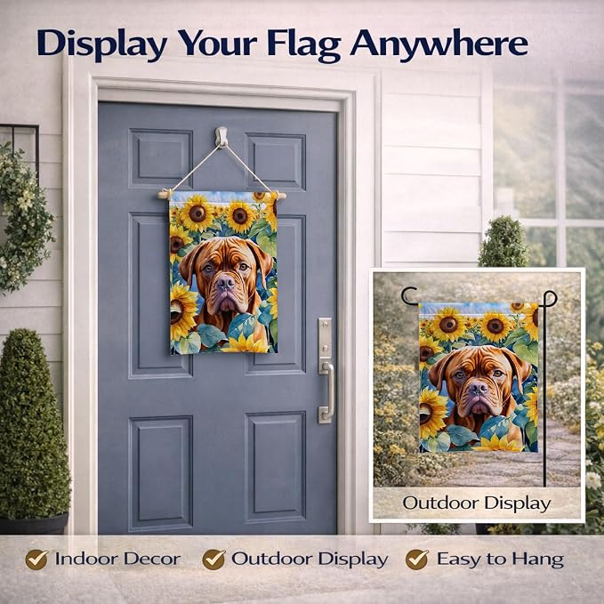 Caroline's Treasures DAC6069GF Dogue de Bordeaux in Sunflowers Garden Flag Mailbox Flag Decorative Yard Flag Banner Outside Patio Artwork Yard Flower Beds, Garden Size, Multicolor