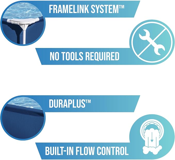 Bestway 56401 Steel Pro Pool | Swimming Pool, Rectangle Above Ground Fast Set Pool, Children’s Detachable Pool, Multiple Sizes, Blue, 221 x 150 x 43 cm | Rectangular Frame Swimming Pool, Puncture-Rust Resistant Garden Pool, Easy Assemble