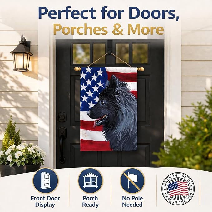 Caroline's Treasures CK6730CHF Swedish Lapphund Dog American Flag House Flag Large Porch Sleeve Pole Decorative Outside Yard Banner Artwork Wall Hanging, Polyester, House Size, Multicolor