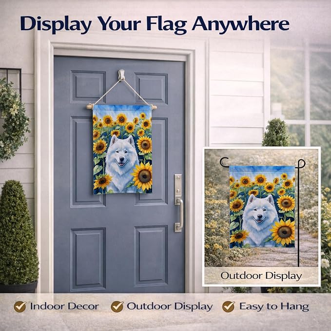 Caroline's Treasures DAC6154GF Samoyed in Sunflowers Garden Flag Mailbox Flag Decorative Yard Flag Banner Outside Patio Artwork Yard Flower Beds, Garden Size, Multicolor
