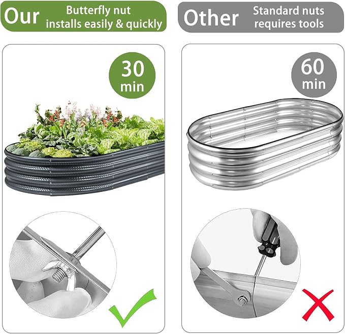 Gartist 2 pcs 4×2×1 ft Black Raised Garden Bed Kits Outdoor, Easy Assembly Galvanized Planter Raised Beds with Gloves & Wing Nuts for Vegetables, Flowers & Herbs