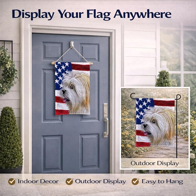 Caroline's Treasures CK6607GF Lhasa Apso American Flag Garden Flag Mailbox Flag Decorative Yard Flag Banner Outside Patio Artwork Yard Flower Beds, Garden Size, Multicolor