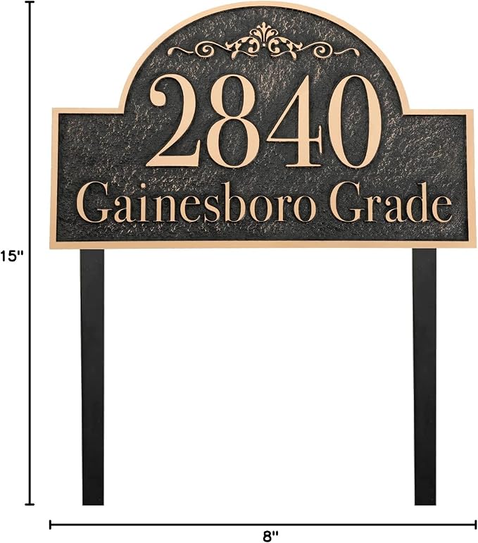 Address Sign Large LAWN MOUNTED - 12'' x 6.4'' Personalized Address Plaque,House Number Sign Plate for Yard,Lawn,Ground,Garden,Drive Way,House Address Numbers for Outside with 2 Metal Stakes