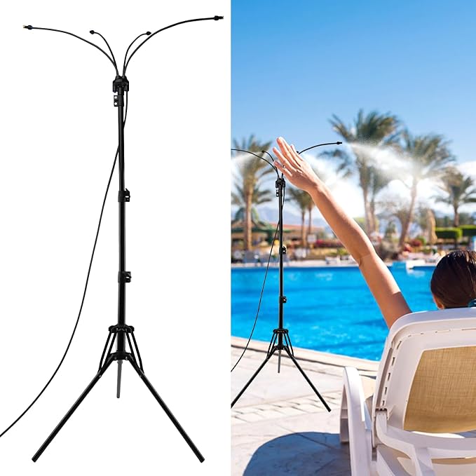 Standing Misters for Outside Patio, Adjustable Height 3.38-5.25 FT Stand Misting System for Cooling Outdoor, 25.59 FT Water Mister for Mist Playing, Backyard, Sprinkler