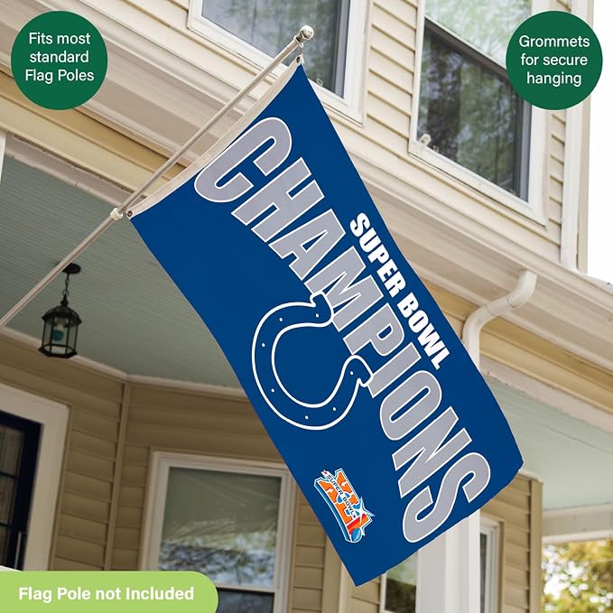 Team Sports America NFL Indianapolis Colts Multi-Win Superbowl Champions 3x5 Flag for Outside with Grommets | Outdoor & Indoor | Heavy Duty Flag & Banner | Works with Flag Pole for Outside House