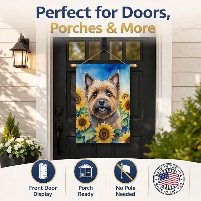 Caroline's Treasures DAC6044CHF Cairn Terrier in Sunflowers House Flag Large Porch Sleeve Pole Decorative Outside Yard Banner Artwork Wall Hanging, Polyester, House Size, Multicolor