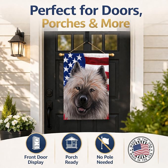 Caroline's Treasures CK6588CHF Keeshond American Flag House Flag Large Porch Sleeve Pole Decorative Outside Yard Banner Artwork Wall Hanging, Polyester, House Size, Multicolor
