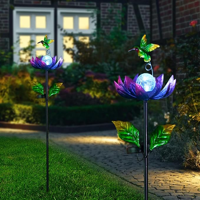 Solar Wind Spinners Outdoor, Solar Wind Spinner with Cracked Ball Lights,Garden Spinners for Yard, Garden, Patio, Lawn Decor (Purple)