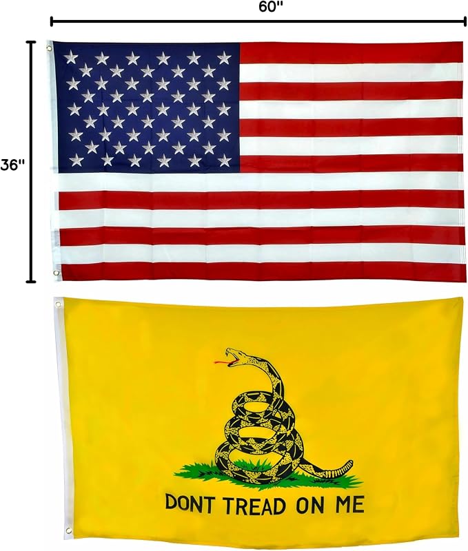 Shop72 Set of Gadsden Flag - Don't tread on Me, with 3x5 American Flag, For Outdoor and Indoor, Allegiance to USA, Garden Banner Made Heavy Duty, Bandera De Estados Unidos