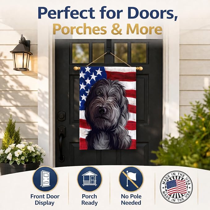 Caroline's Treasures CK6601CHF Lagotto Romagnolo American Flag House Flag Large Porch Sleeve Pole Decorative Outside Yard Banner Artwork Wall Hanging, Polyester, House Size, Multicolor
