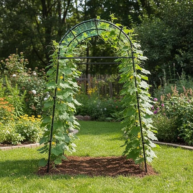 Giantex Garden Arch Trellis for Climbing Plants, 7.5 FT Heavy-Duty Cucumber Trellis with PE-Coated Steel Frame, Rust-Resistant Archway for Raised Bed, Outdoor Vegetable & Vine Support