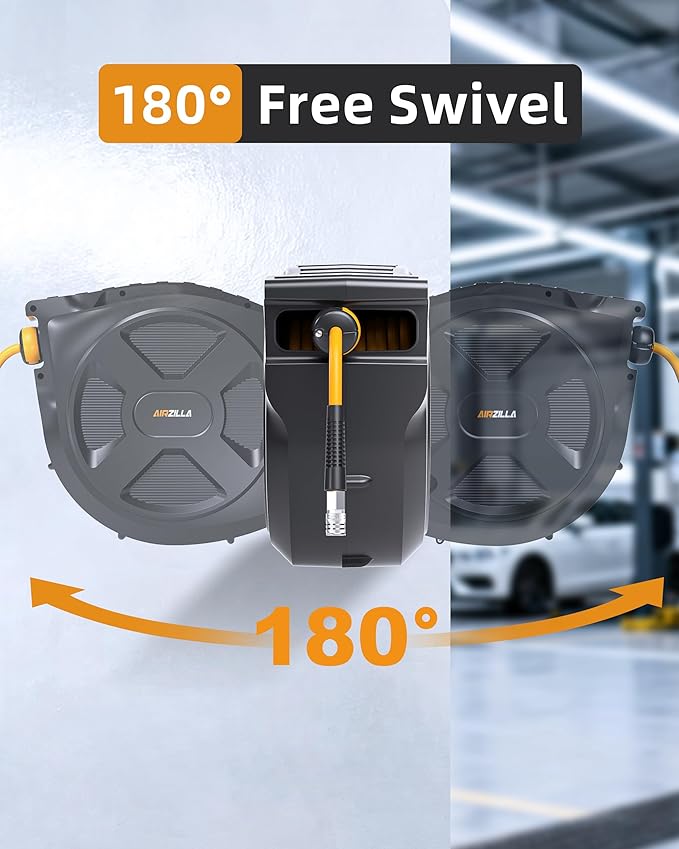 Retractable Air Hose Reel, 3/8" x 65Ft Flex Hybrid Air Hose Max 300PSI Kink-resistant Air Compressor Hose Reel Auto Rewind with 6Ft Lead in, Quick Connect, 180° Swivel Mounting Kit.