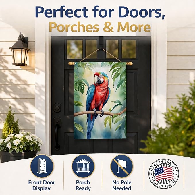 Caroline's Treasures Macaw Parrot House Flag Large Porch Sleeve Pole Decorative Outside Yard Banner Artwork Wall Hanging, Polyester, House Size, Multicolor