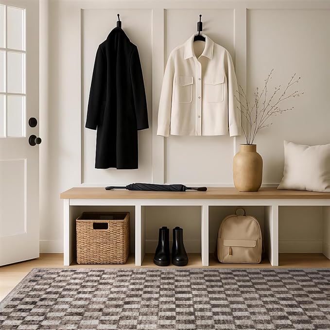 Rugshop Contemporary Checkered Grid Textured Area Rug Soft Beige 5' x 7' | Rectangular, Size 5' x 7', Living Room, Bedroom, Dining Room, Home Office, Kitchen, Entryway, Hallway, Nursery, Kids Room