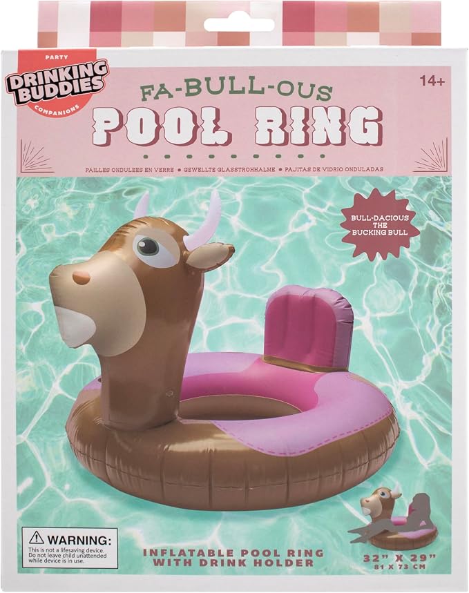 NPW Pink Bull Inflatable Pool Float Ring – Rodeo Western Pool Float for Summer Pool Parties & Bachelorette