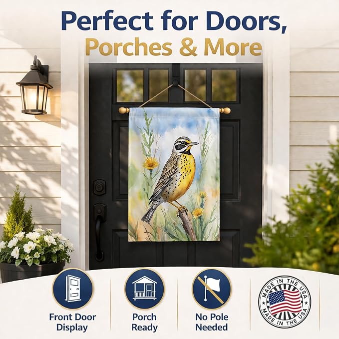 Caroline's Treasures North Dakota Western Meadowlark House Flag Large Porch Sleeve Pole Decorative Outside Yard Banner Artwork Wall Hanging, Polyester, House Size, Multicolor