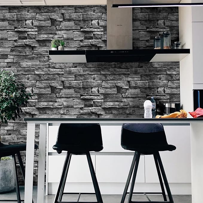 Jeweluck Grey Brick Wallpaper Peel and Stick Wallpaper 17.7inch×236.2inch Faux Stone Self Adhesive Wallpaper Kitchen Backsplash Peel and Stick Brick Contact Paper Removable Wall Paper Decor Vinyl
