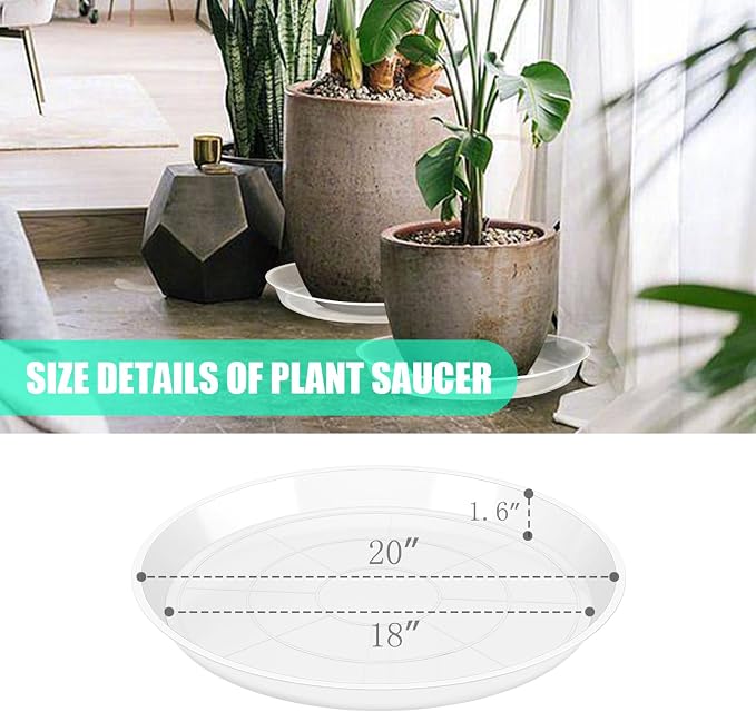 OUPSAUI 4 Pack Clear Plant Saucer 4 6 8 10 12 14 16 18 20 22 Inch Plant Trays for Pots, Plastic Extra Large Planter Saucers for Outdoors Indoors, Drip Catcher Water Tray for Plants (20 Inch)