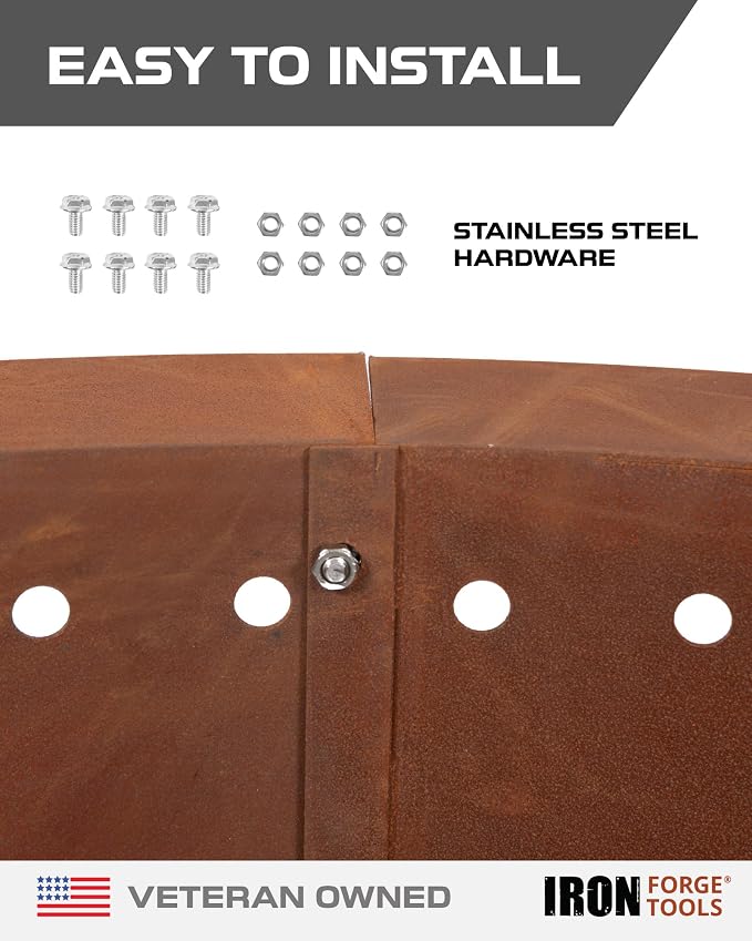Iron Forge Tools Smokeless Outdoor Fire Pit Ring Insert 36 Inch Round | heavy duty corten steel, permanent fire pit rings, backyard bonfire, smokeless firepit, 30 inch inner ring, pit liner insert