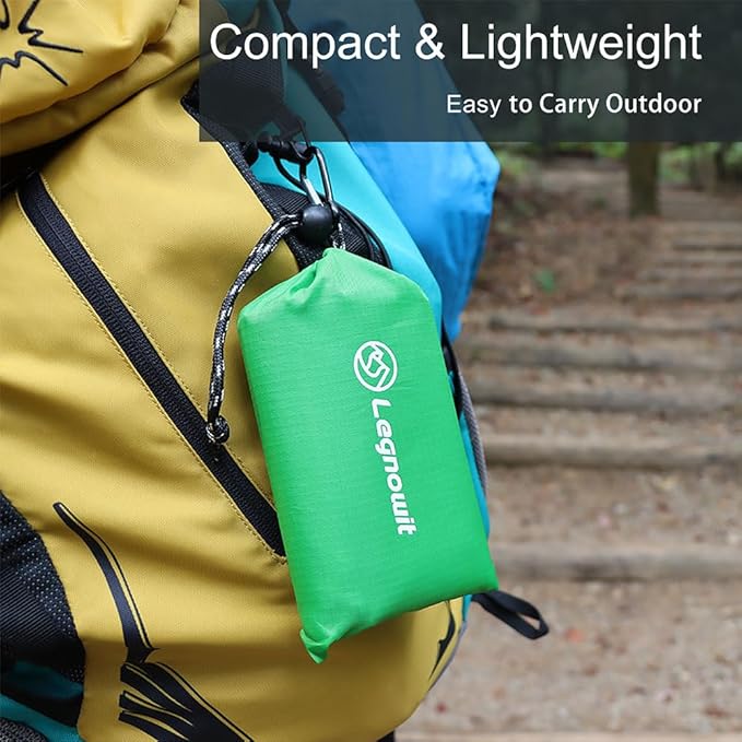 Outdoor Pocket Blanket, 55"x60" Waterproof Foldable Compact Small Picnic Blanket, Ultralight Tarp for Camping, Festival, Beach, Hiking, Backpacking, Travel, Stakes Included (Lime Green)