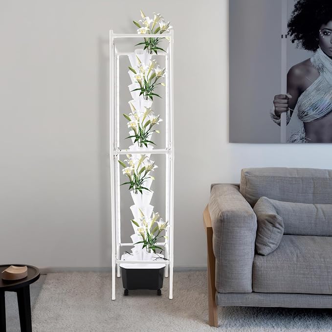 Hydroponic Grow Tower 14 Tiers 70 Holes with LED Grow Lights, 25L Indoor Vertical Hydroponic Growing System with Timer & Water Pump, Automatic Water Circulation for Vegetables, Herbs, Strawberries
