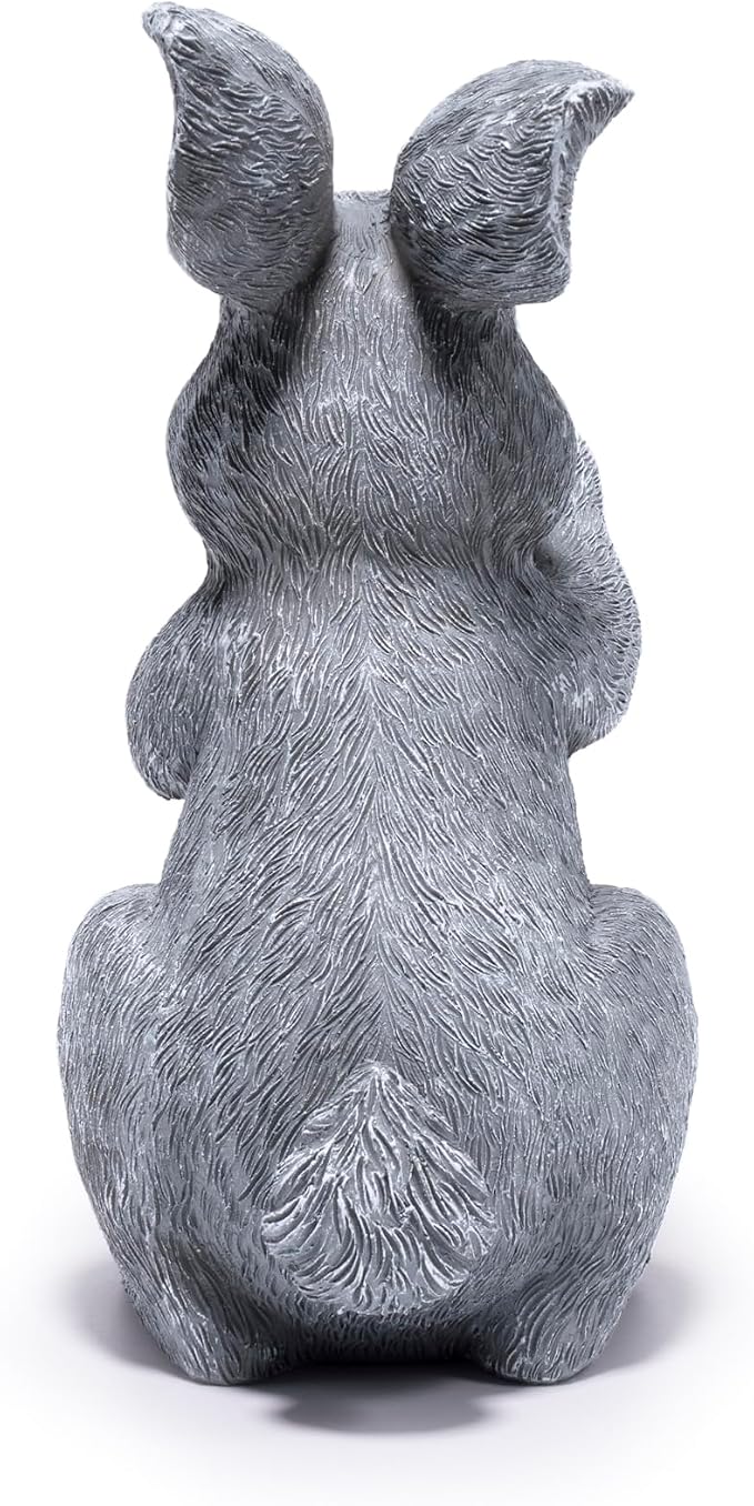 basen Outdoor Bunny Statue with LED Lantern, Battery Powered Resin Rabbit Garden Decor, Weather Resistant Gray Bunny Ornament for Lawn Yard Patio Outdoor Indoor Spring Easter Decoration