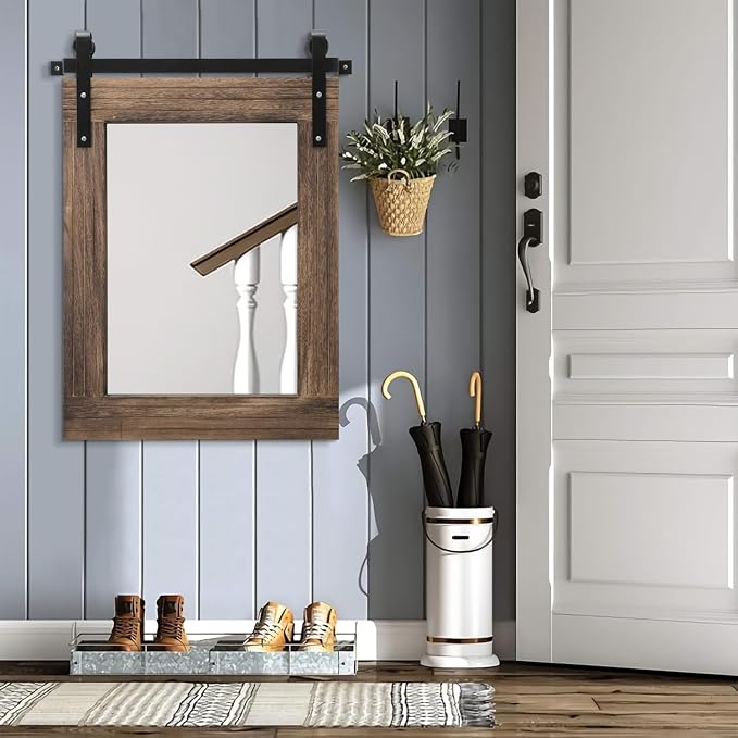AAZZKANG Large Rectangle Mirror Rustic Wood Hanging Mirror Large 30"x22" Decorative Farmhouse Bedroom Bathroom Mirrors Home Wall Decor