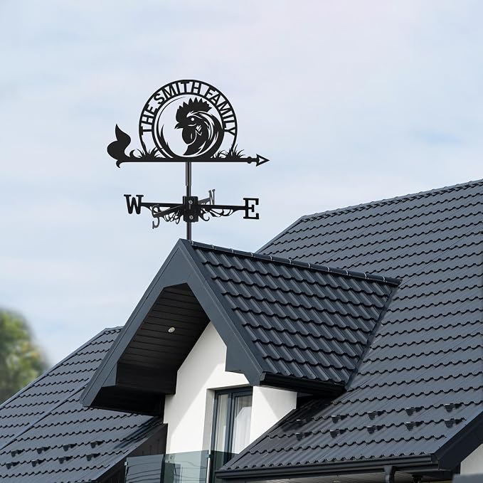 Personalized Metal Weather Vane, Custom Name Weathervane, Chicken Coop Signs, Weather Vanes for Outside, Wind Vanes for Farmhouse Yard Shed Decor, Housewarming Gifts Color10