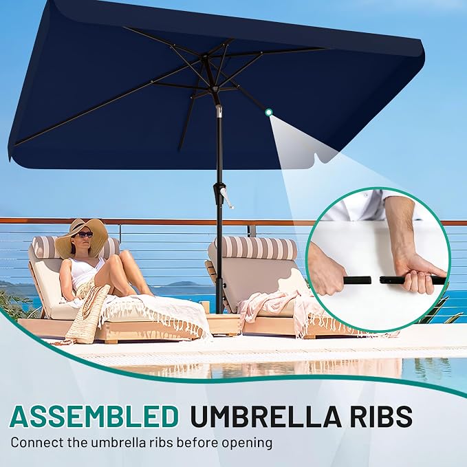 AreShark 6.5 x 10 FT Rectangular Valance Patio Umbrella, Outdoor Umbrella with Tilt and Crank, Market Table Umbrellas W/ 6 Ribs UV Protection for Garden, Deck, Backyard and Pool, Navy