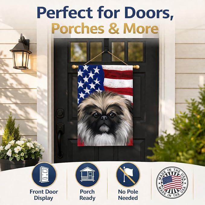 Caroline's Treasures CK6488CHF Chinese Imperial Dog American Flag House Flag Large Porch Sleeve Pole Decorative Outside Yard Banner Artwork Wall Hanging, Polyester, House Size, Multicolor
