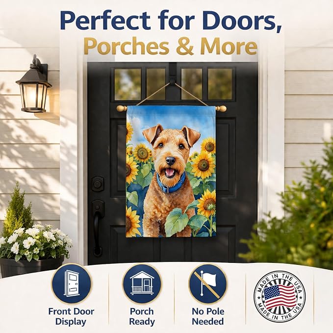Caroline's Treasures DAC6114CHF Lakeland Terrier in Sunflowers House Flag Large Porch Sleeve Pole Decorative Outside Yard Banner Artwork Wall Hanging, Polyester, House Size, Multicolor