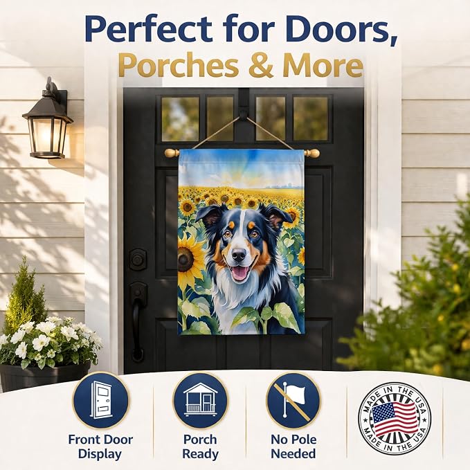 Caroline's Treasures DAC6032CHF Border Collie in Sunflowers House Flag Large Porch Sleeve Pole Decorative Outside Yard Banner Artwork Wall Hanging, Polyester, House Size, Multicolor