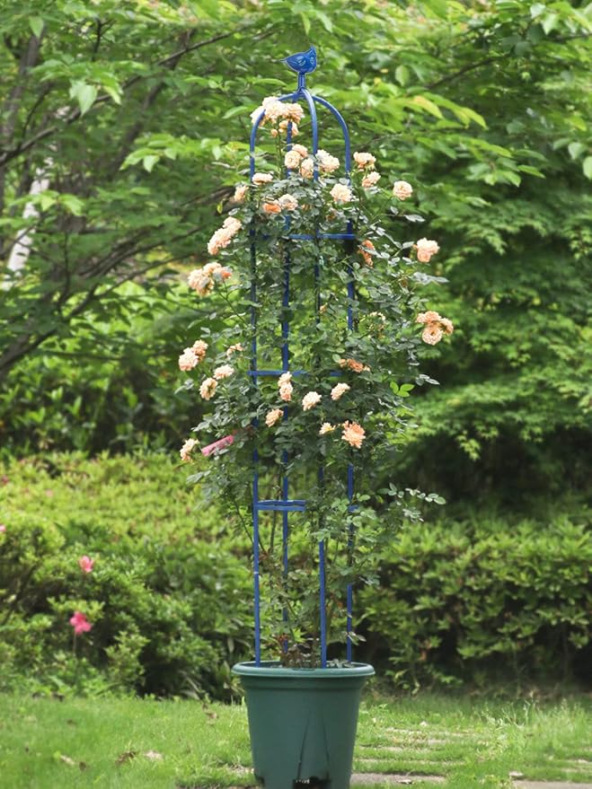 6 Feet Tall Garden Trellis for Climbing Plants Kalolary Garden Tower Obelisk Trellises Rustproof Metal Potted Plant Climbing Support for Indoor Outdoor Flowers Vegetable Fruits Vines Support (Blue)