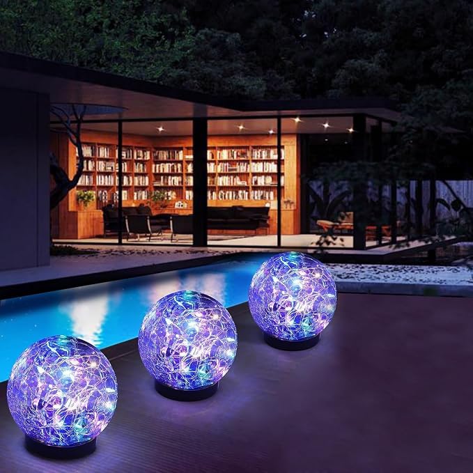 SyouHome Solar Garden Lights Outdoor Waterproof, 4 Pack LEDs Cracked Glass Ball Light, Ground Landscape Garden Decor, Solar Globe Decorative for Pathway/Patio/Lawn/Yard (Multicolor)