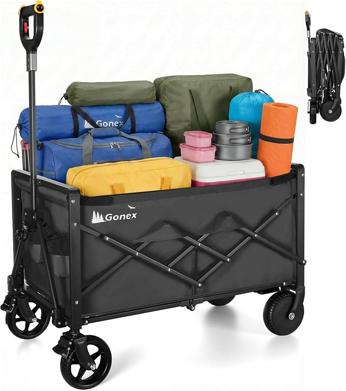 Gonex Electric Wagon Cart with Smart Handlebar 360lbs Heavy Duty Motorized Utility Wagon for Camping Gardening 200L Collapsible Foldable Grocery Cart with Silent Hub Motor Magnetic Brake Black