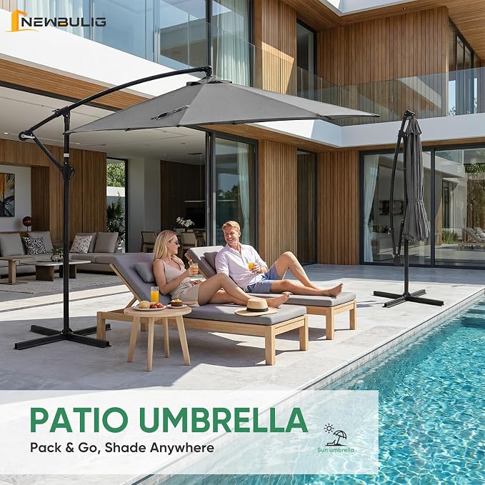 NEWBULIG 10FT Patio Umbrella, Offset Cantilever Outdoor Patio Table Umbrella, UV Protection, Fade Resistant Fabric, Easy Tilt Adjustment for Pool, Deck, Garden, Backyard, Red