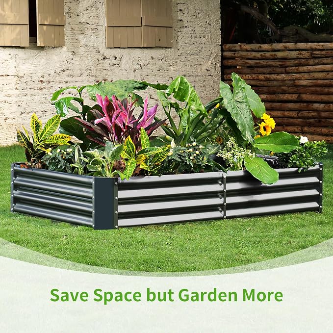 Land Guard 3 Pack 8×4×1ft Galvanized Metal Raised Garden Bed, Metal Planter Kit Box Outdoor for Deep-Rooted Vegetables, Flowers, Green and Herbs, Modern Grey
