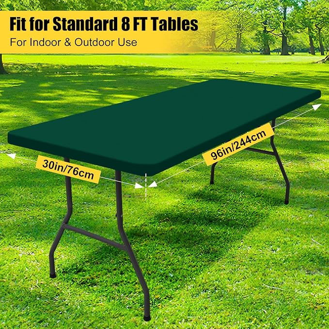 Smiry 6 Pack Rectangle Picnic Table Cloth, Waterproof Elastic Fitted Tablecloths, Washable Polyester Rectangular Patio Table Cover for Camping, Indoor and Outdoor (Dark Green, 30"x96")