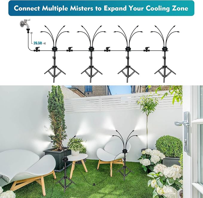 Standing Misters for Outside Patio – 3.6 FT Adjustable Height Stand Misting System for Outdoor Cooling, Portable Water Mister for Mist Playing, Backyard, Porch & Sprinkler (Black)