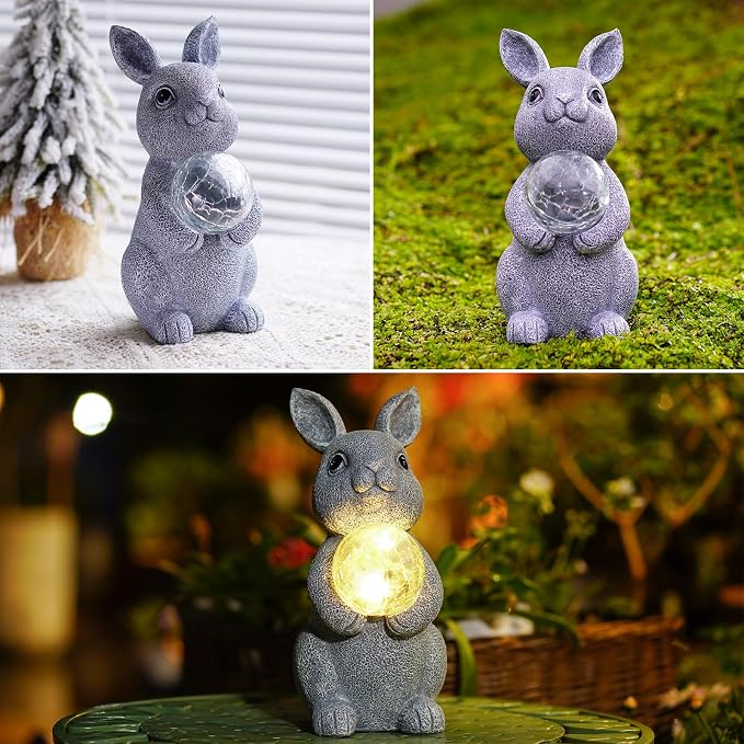 Solar Bunny Statue - Rabbit Garden Easter Decorations | Charming Solar Rabbit Statue Outdoor Yard Garden Decor - Unique Gifts for Mom Women