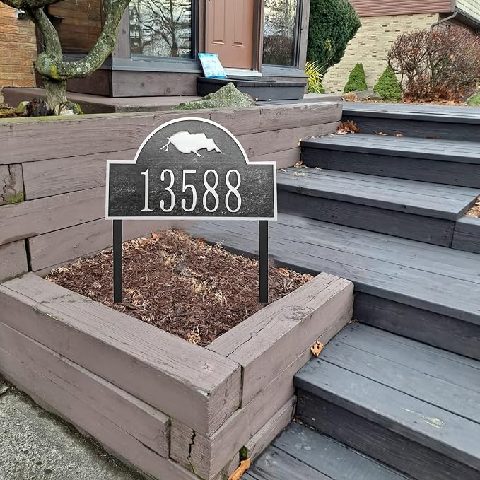 Address Sign Lawn Mounted - Custom House Number Sign with 2 Solid Metal Stakes,Address Numbers for Outside House,Yard,Garden,Grass,Ground,Drive Way,Lawn,13'' x 7.7''