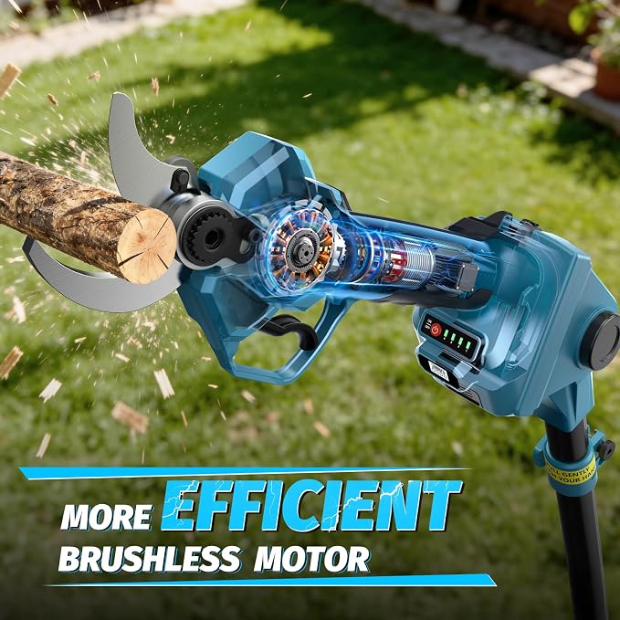 Takuoo Cordless Electric Pruning Shears with Extension Pole, 1.6" Cutting Diameter Power Pole Pruner for High Tree Trimming, 2x4.0Ah Batteries, 4 Adjustable Modes Brushless Limb Branch Cutter